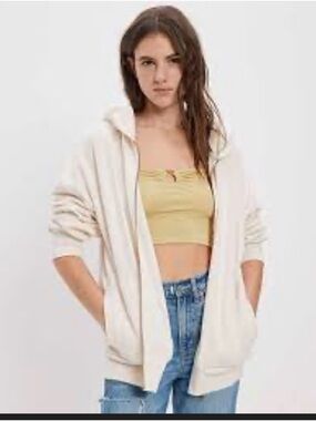 American Eagle Oversized Off-White Zip-Front Hoodie Jacket